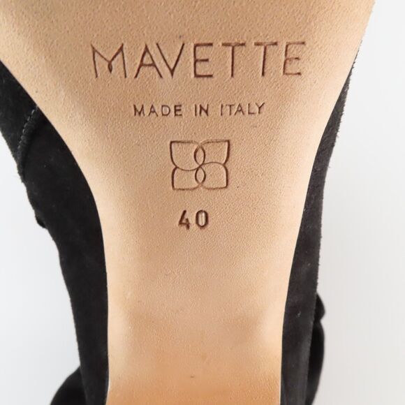 Mavette Vittoria Black Suede Slouch Boots Womens 40 US 10 Heeled Tall Boho - Picture 8 of 9